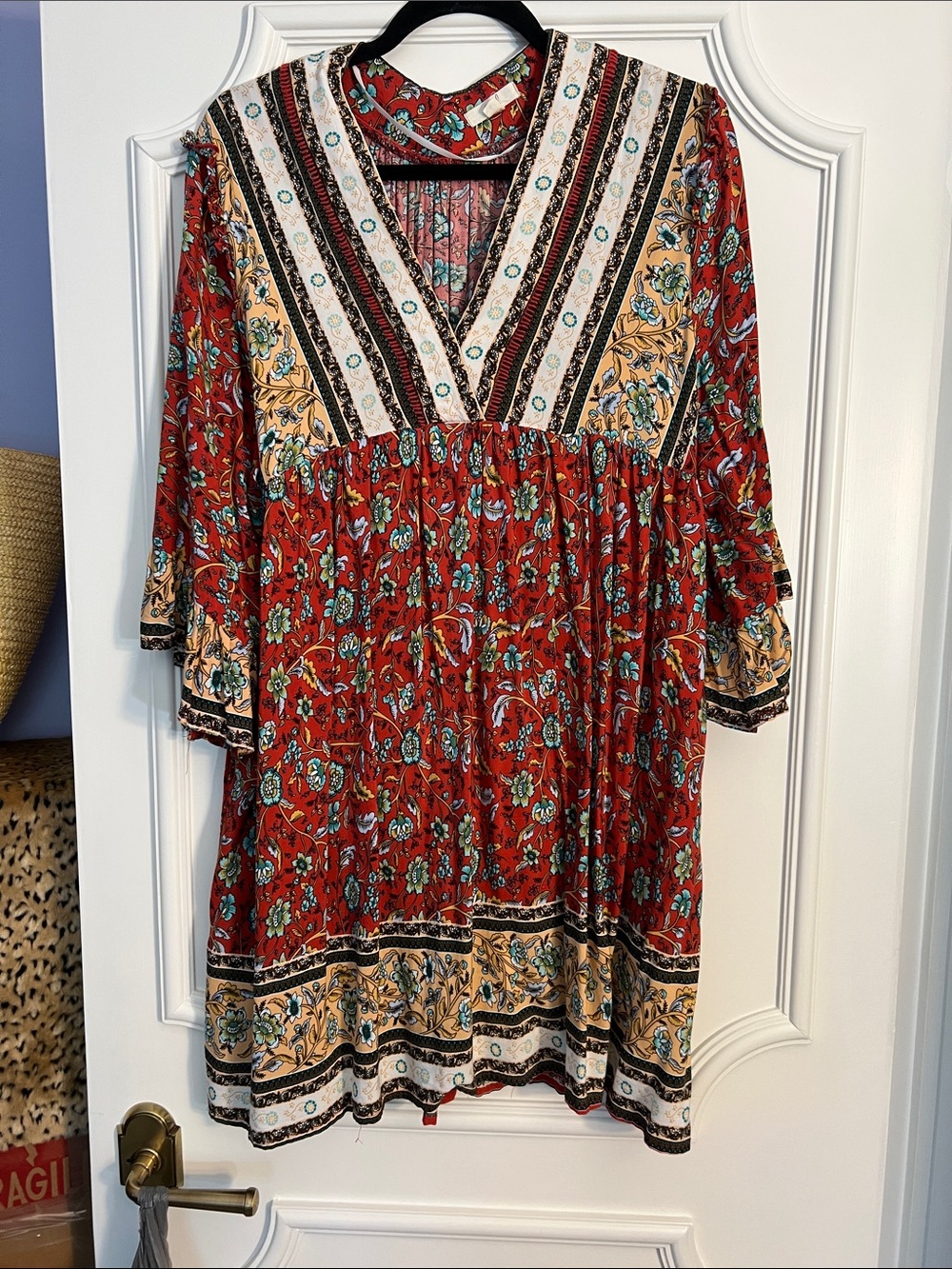 Bohemian Prairie  small floral Stripe V Dress size L